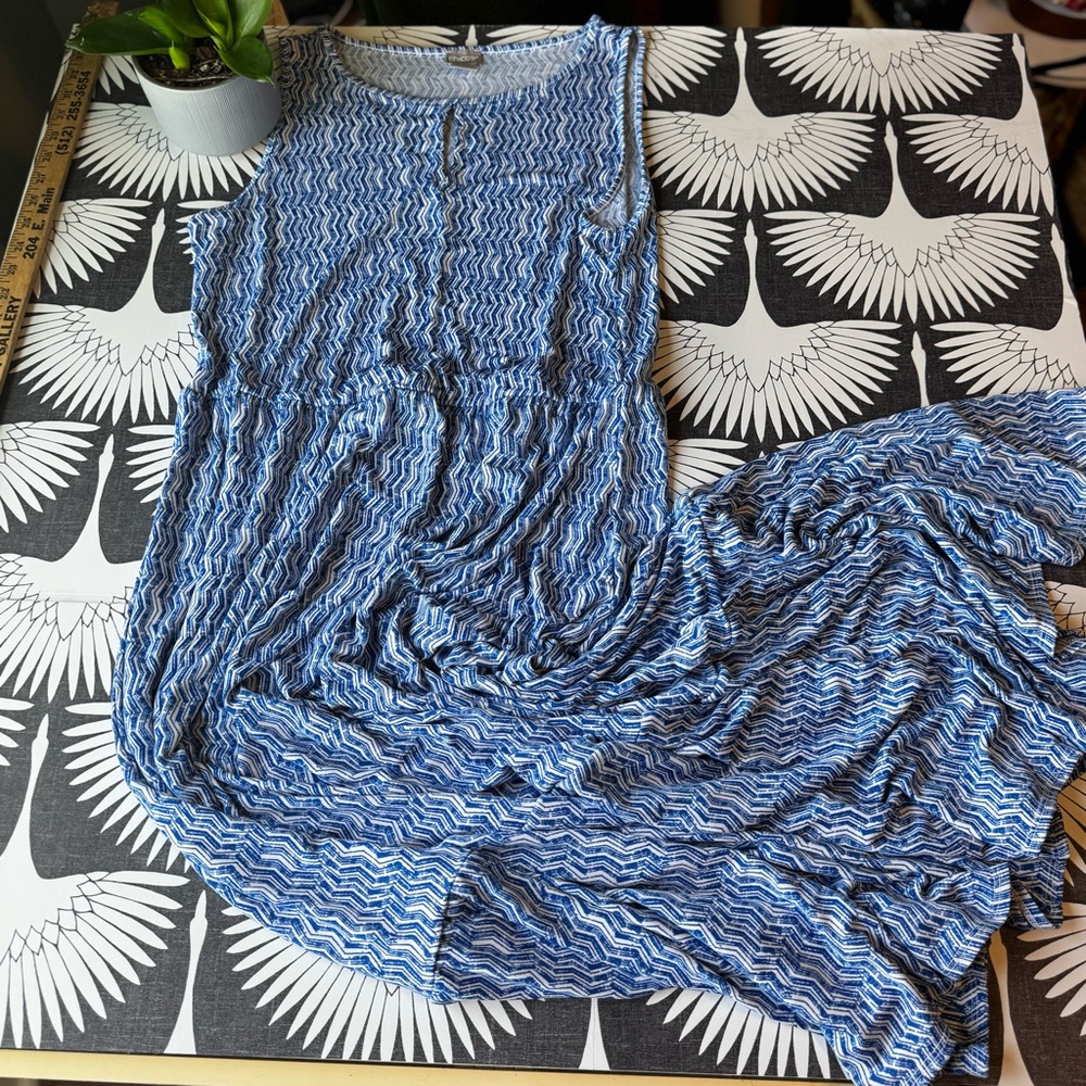 Chico's Dress Size 2/L/ 12 14 Blue White Maxi Chevron Print Tiered Stretchy - Picture 5 of 13
